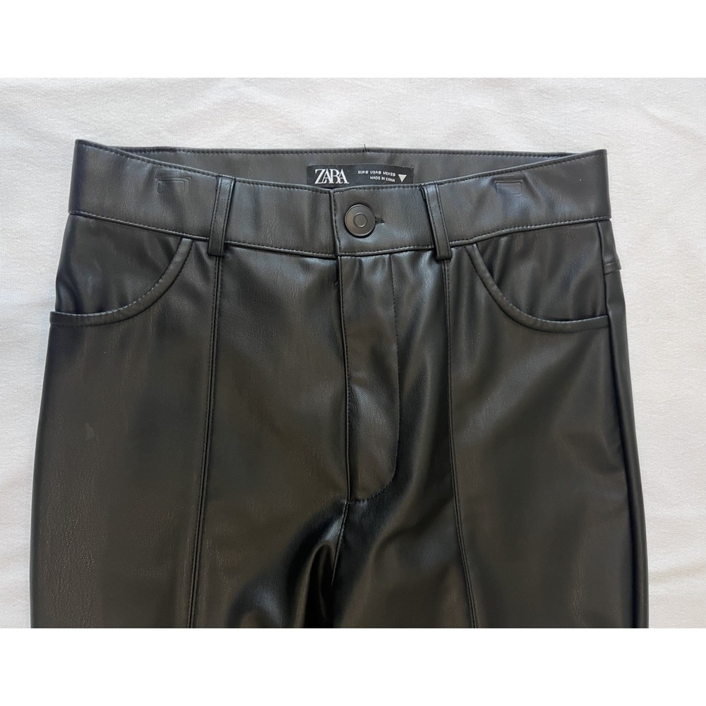 Zara Women's Black Faux Leather High Waisted Ankle Zip Pants Size Small - Picture 2 of 8